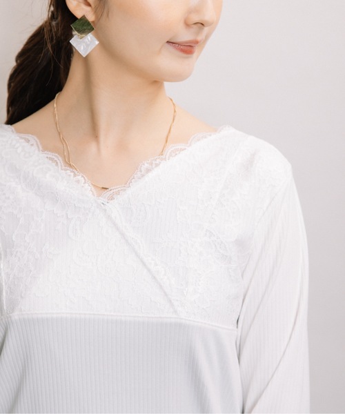ELVENCE DEUX（エルベンスドゥ）の「レースVナガソデインナー（Tシャツ/カットソー・レディース・ブラック/グレー/オフホワイト・MEDIUM/LARGE）」の15枚目の写真