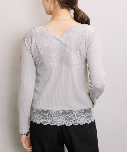 ELVENCE DEUX（エルベンスドゥ）の「レースVナガソデインナー（Tシャツ/カットソー・レディース・ブラック/グレー/オフホワイト・MEDIUM/LARGE）」の17枚目の写真