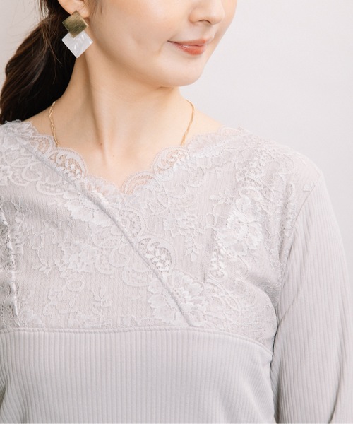 ELVENCE DEUX（エルベンスドゥ）の「レースVナガソデインナー（Tシャツ/カットソー・レディース・ブラック/グレー/オフホワイト・MEDIUM/LARGE）」の18枚目の写真