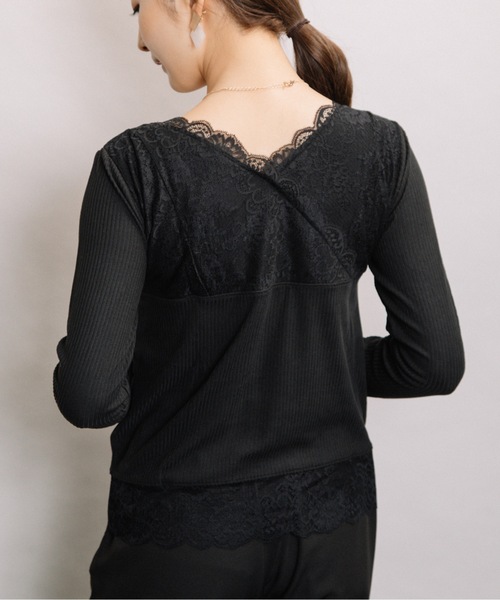 ELVENCE DEUX（エルベンスドゥ）の「レースVナガソデインナー（Tシャツ/カットソー・レディース・ブラック/グレー/オフホワイト・MEDIUM/LARGE）」の7枚目の写真
