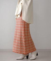 【WEB限定】タックツイードロングニットスカート