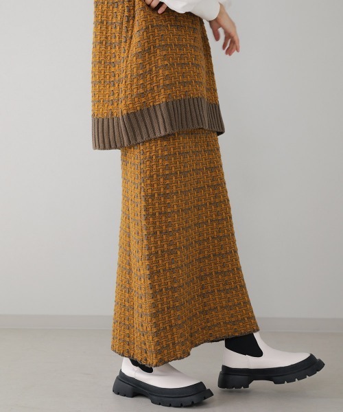 Bou Jeloud（ブージュルード）の「【WEB限定】タックツイードロングニットスカート（スカート・レディース・ブラック/ベージュ/マスタード・FREE）」の6枚目の写真