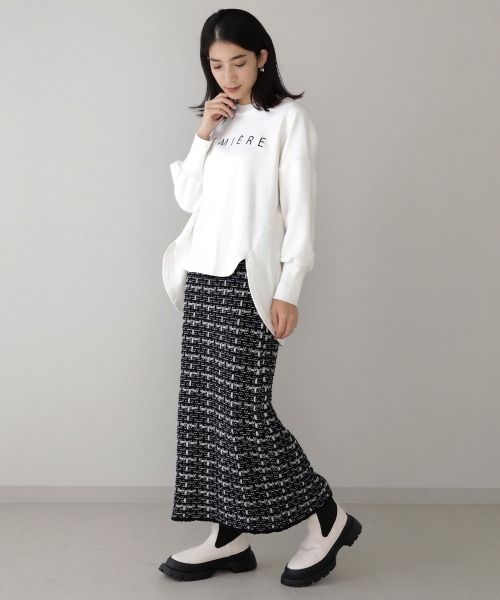 Bou Jeloud（ブージュルード）の「【WEB限定】タックツイードロングニットスカート（スカート・レディース・ブラック/ベージュ/マスタード・FREE）」の9枚目の写真