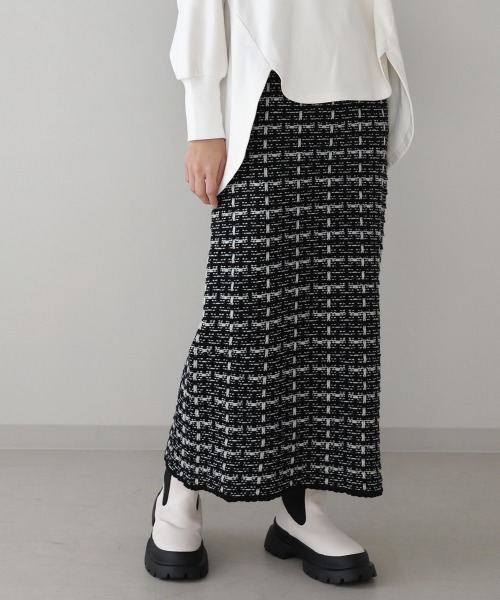 Bou Jeloud（ブージュルード）の「【WEB限定】タックツイードロングニットスカート（スカート・レディース・ブラック/ベージュ/マスタード・FREE）」の10枚目の写真