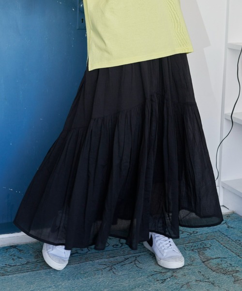 Auntie Rosa Holiday（アンティローザホリデー）の「ボイル切替ボリュームスカート（スカート・レディース・ブルー/ブラック/オレンジ・FREE）」の6枚目の写真