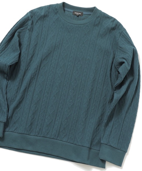 MEN'S BIGI（メンズビギ）の「フクレケーブルジャガード カットソー（Tシャツ/カットソー・メンズ・ブラック/ベージュ/グリーン/エンジ・01/03/02）」の3枚目の写真