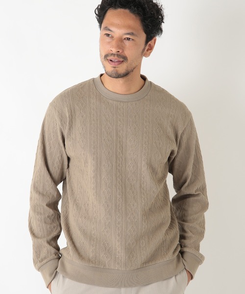 MEN'S BIGI（メンズビギ）の「フクレケーブルジャガード カットソー（Tシャツ/カットソー・メンズ・ブラック/ベージュ/グリーン/エンジ・01/03/02）」の8枚目の写真