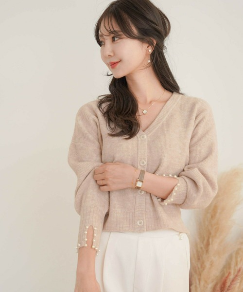 カーディガン パール＆ウエストリボン コンパクト丈 le reve vaniller