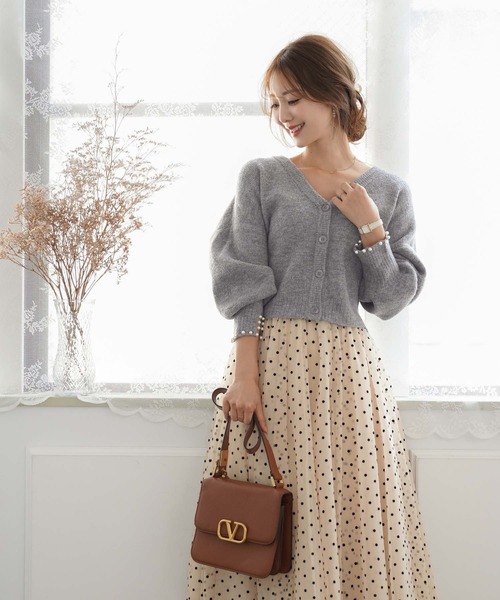 カーディガン パール＆ウエストリボン コンパクト丈 le reve vaniller