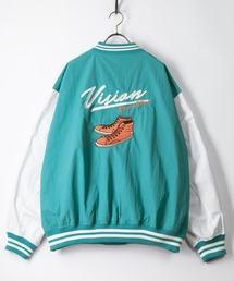 【VISION STREET WEAR/ヴィジョンストリートウェア】袖切替ナイロンスタジャン/バックプリント/ビッグシルエット
