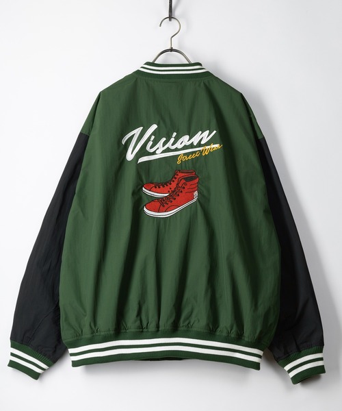 VISION STREET WEAR(ヴィジョンストリートウェア)の「【VISION STREET WEAR/ヴィジョンストリートウェア】袖切替ナイロンスタジャン/バックプリント/ビッグシルエット(スタジャン・メンズ・ブラック/ブルー/グリーン/エメラルド・M/L/XL)」の6枚目の写真