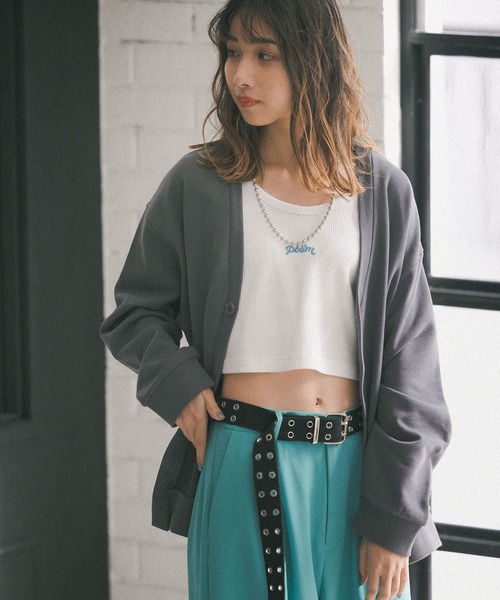 PBLIM（ページボーイリム）の「【PAGEBOYLIM】リラックスカラーカーデ（カーディガン/ボレロ・レディース・チャコールグレー/カーキ/イエロー/アイボリー/グリーン・MEDIUM/LARGE）」の3枚目の写真