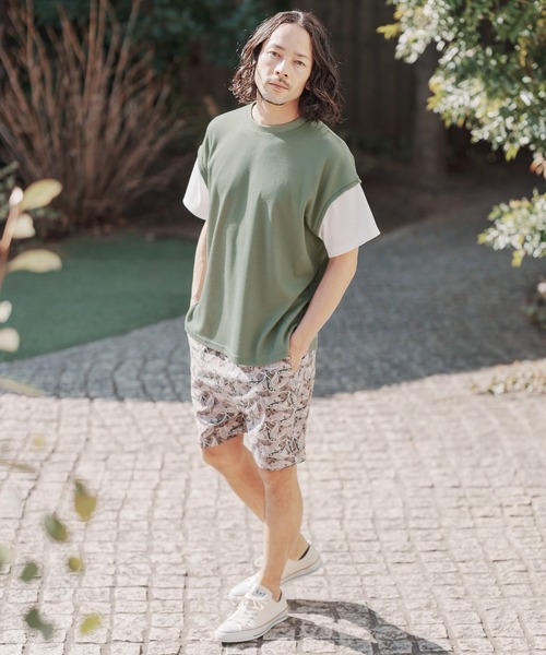 many more times(メニーモアタイムス)の「mt7755-ドロップショルダーワッフルTシャツ(Tシャツ/カットソー・メンズ・ブルーグリーン/カーキ/ホワイト・L/S/M)」の8枚目の写真