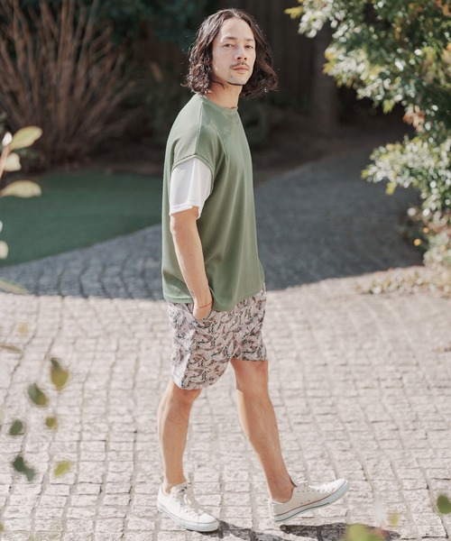 many more times(メニーモアタイムス)の「mt7755-ドロップショルダーワッフルTシャツ(Tシャツ/カットソー・メンズ・ブルーグリーン/カーキ/ホワイト・L/S/M)」の9枚目の写真