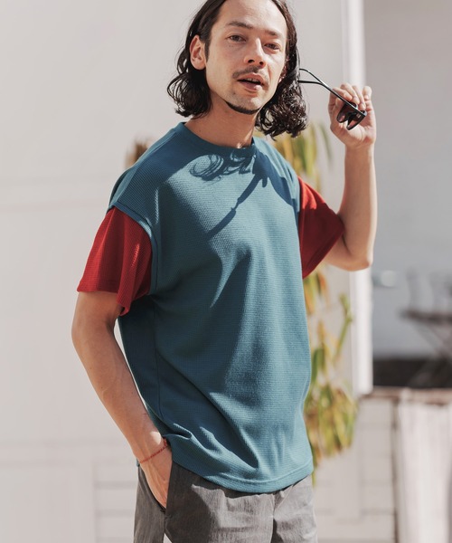 many more times(メニーモアタイムス)の「mt7755-ドロップショルダーワッフルTシャツ(Tシャツ/カットソー・メンズ・ブルーグリーン/カーキ/ホワイト・L/S/M)」の11枚目の写真
