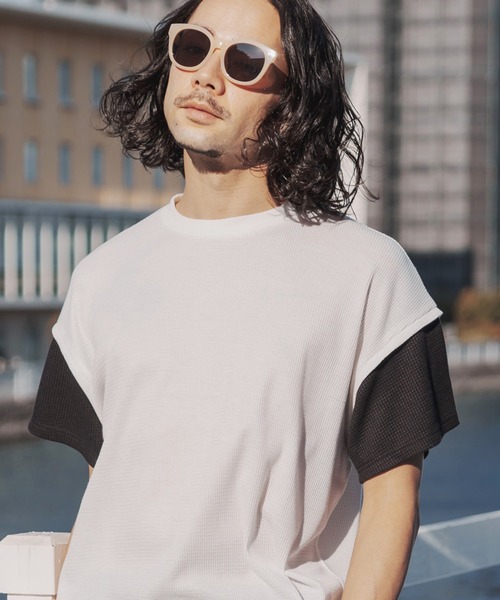 many more times(メニーモアタイムス)の「mt7755-ドロップショルダーワッフルTシャツ(Tシャツ/カットソー・メンズ・ブルーグリーン/カーキ/ホワイト・L/S/M)」の14枚目の写真