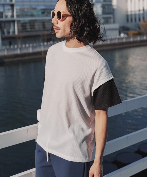 many more times(メニーモアタイムス)の「mt7755-ドロップショルダーワッフルTシャツ(Tシャツ/カットソー・メンズ・ブルーグリーン/カーキ/ホワイト・L/S/M)」の15枚目の写真