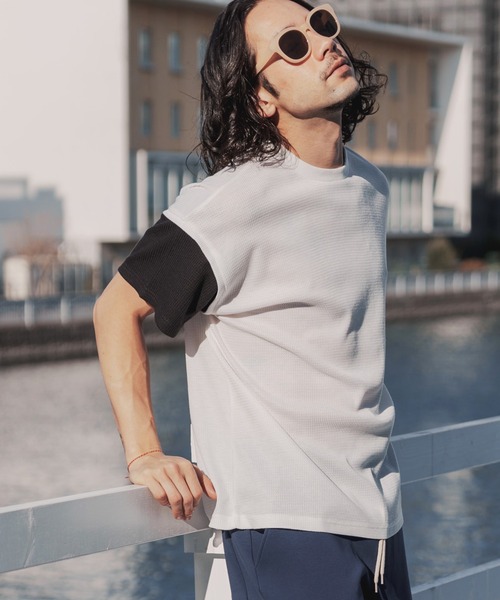 many more times(メニーモアタイムス)の「mt7755-ドロップショルダーワッフルTシャツ(Tシャツ/カットソー・メンズ・ブルーグリーン/カーキ/ホワイト・L/S/M)」の16枚目の写真
