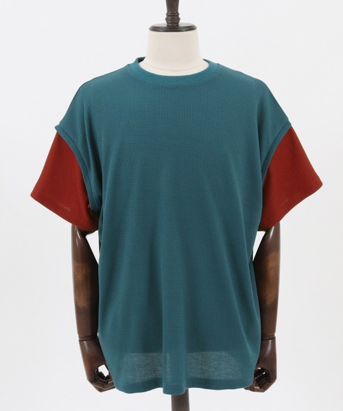 many more times(メニーモアタイムス)の「mt7755-ドロップショルダーワッフルTシャツ(Tシャツ/カットソー・メンズ・ブルーグリーン/カーキ/ホワイト・L/S/M)」の20枚目の写真