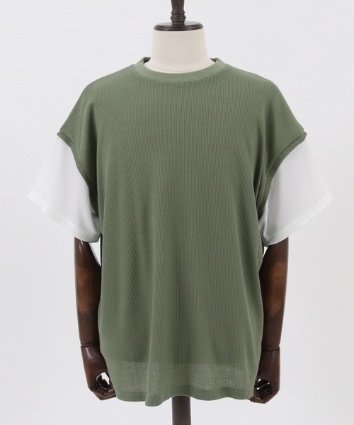 many more times(メニーモアタイムス)の「mt7755-ドロップショルダーワッフルTシャツ(Tシャツ/カットソー・メンズ・ブルーグリーン/カーキ/ホワイト・L/S/M)」の21枚目の写真