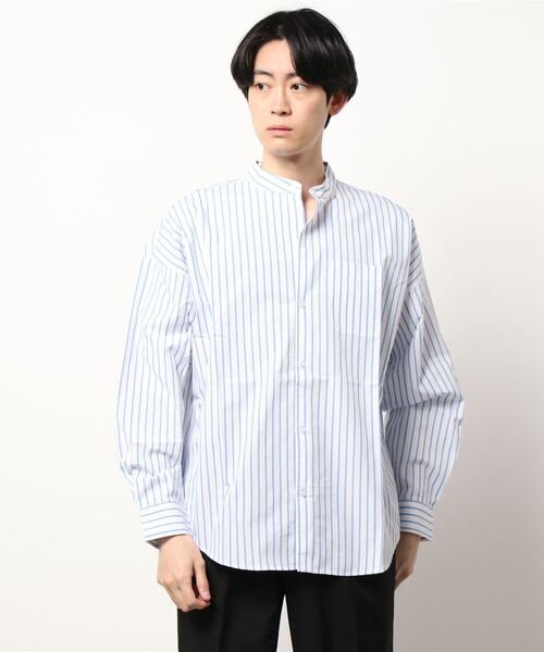 VIBGYOR(ヴィブジョー)の「VIBGYOR Select/ブロードルーズフィットバンドカラーシャツ(シャツ/ブラウス・メンズ・ホワイト/ブラック/サックスブルー/グリーン/グレイッシュベージュ/ホワイト系その他/ブルー系その他/パープル系その他/イエロー系その他・MEDIUM/X-LARGE/LARGE)」の1枚目の写真