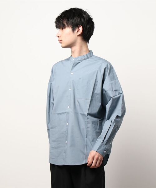 VIBGYOR(ヴィブジョー)の「VIBGYOR Select/ブロードルーズフィットバンドカラーシャツ(シャツ/ブラウス・メンズ・ホワイト/ブラック/サックスブルー/グリーン/グレイッシュベージュ/ホワイト系その他/ブルー系その他/パープル系その他/イエロー系その他・MEDIUM/X-LARGE/LARGE)」の6枚目の写真