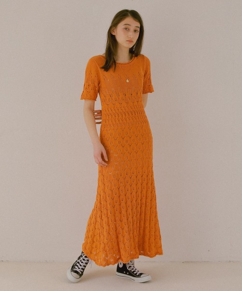 ReNorm（リノーム）の「かぎ針ニットワンピース（ワンピース・レディース・ホワイト/ブラック/オレンジ・フリー）」の3枚目の写真