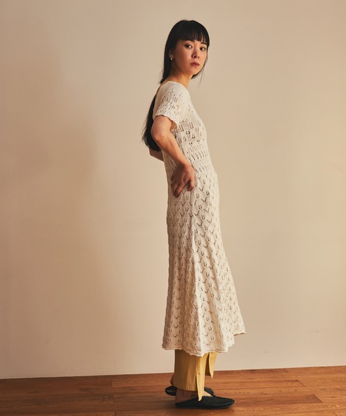ReNorm（リノーム）の「かぎ針ニットワンピース（ワンピース・レディース・ホワイト/ブラック/オレンジ・フリー）」の6枚目の写真