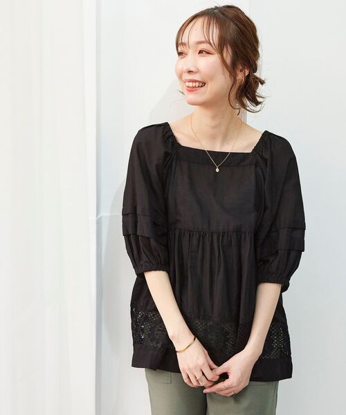 le.coeur blanc（ルクールブラン）の「フラワーレースコットンギャザーブラウス（シャツ/ブラウス・レディース・オフホワイト/ブラック・38）」の14枚目の写真