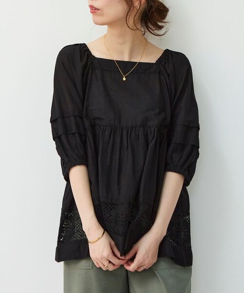 le.coeur blanc（ルクールブラン）の「フラワーレースコットンギャザーブラウス（シャツ/ブラウス・レディース・オフホワイト/ブラック・38）」の17枚目の写真