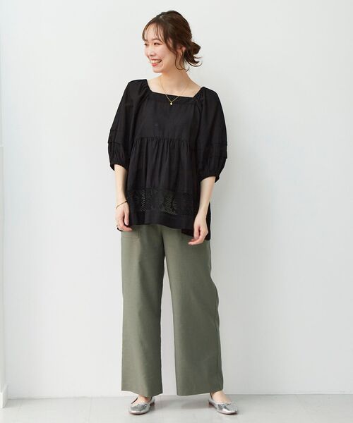 le.coeur blanc（ルクールブラン）の「フラワーレースコットンギャザーブラウス（シャツ/ブラウス・レディース・オフホワイト/ブラック・38）」の20枚目の写真