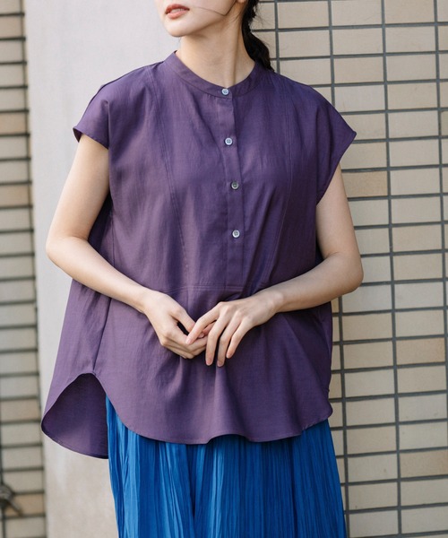 Munich（ミューニック）の「キュプラオーガニックコットンスリーブレスシャツ（シャツ/ブラウス・レディース・ホワイト/パープル/グリーン/ダークグレー・FREE）」の4枚目の写真