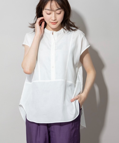 Munich（ミューニック）の「キュプラオーガニックコットンスリーブレスシャツ（シャツ/ブラウス・レディース・ホワイト/パープル/グリーン/ダークグレー・FREE）」の2枚目の写真