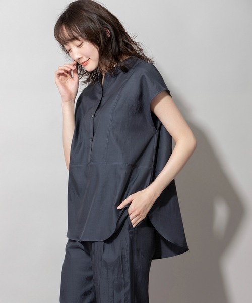 Munich（ミューニック）の「キュプラオーガニックコットンスリーブレスシャツ（シャツ/ブラウス・レディース・ホワイト/パープル/グリーン/ダークグレー・FREE）」の3枚目の写真