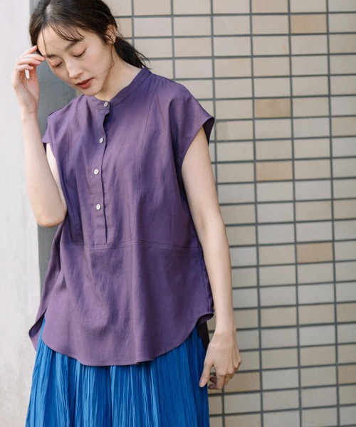 Munich（ミューニック）の「キュプラオーガニックコットンスリーブレスシャツ（シャツ/ブラウス・レディース・ホワイト/パープル/グリーン/ダークグレー・FREE）」の8枚目の写真