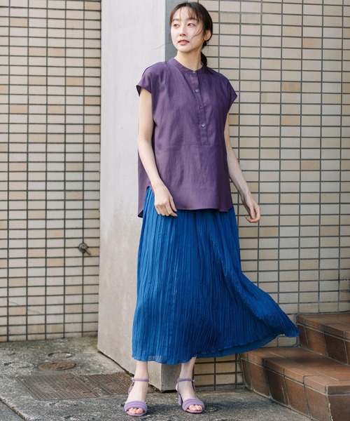 Munich（ミューニック）の「キュプラオーガニックコットンスリーブレスシャツ（シャツ/ブラウス・レディース・ホワイト/パープル/グリーン/ダークグレー・FREE）」の5枚目の写真