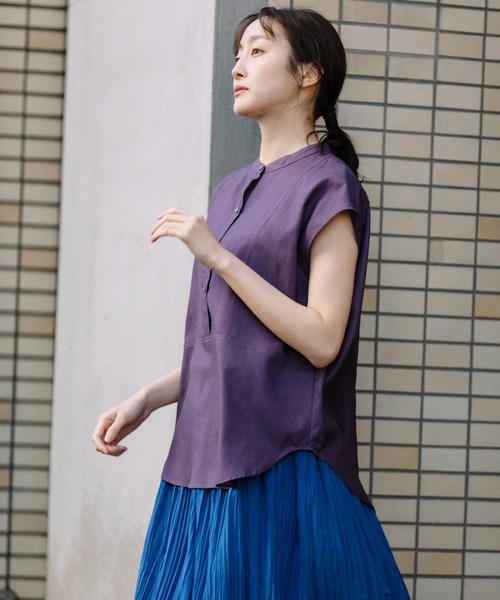 Munich（ミューニック）の「キュプラオーガニックコットンスリーブレスシャツ（シャツ/ブラウス・レディース・ホワイト/パープル/グリーン/ダークグレー・FREE）」の11枚目の写真