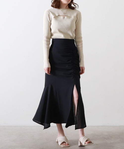 Cheek（チーク）の「【サイズ展開あり】ドロストスリットマーメイドスカート（スカート・レディース・ブラック/サックスブルー/アイボリー・SMALL/MEDIUM）」の12枚目の写真