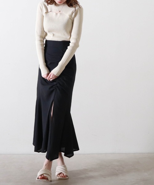 Cheek（チーク）の「【サイズ展開あり】ドロストスリットマーメイドスカート（スカート・レディース・ブラック/サックスブルー/アイボリー・SMALL/MEDIUM）」の4枚目の写真