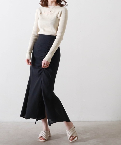 Cheek（チーク）の「【サイズ展開あり】ドロストスリットマーメイドスカート（スカート・レディース・ブラック/サックスブルー/アイボリー・SMALL/MEDIUM）」の8枚目の写真