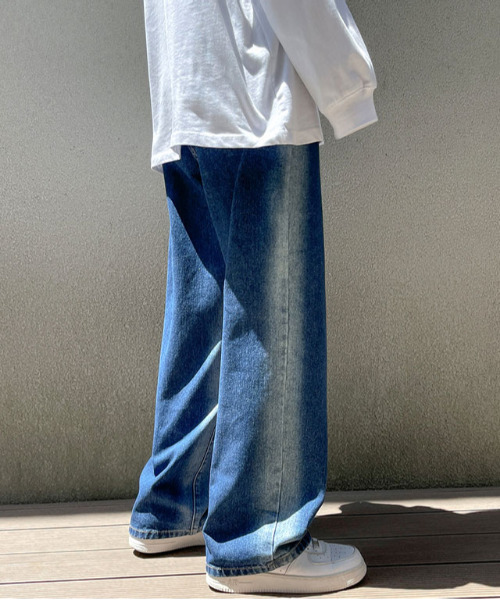 neos（ネオス）の「【neos -addictive design-】ワイドシルエット ビンテージライク グラデーション サイドライン デニム パンツ（デニムパンツ・メンズ・ブラック/ブルー/ブラウン/サックスブルー/ダークインディゴブルー・MEDIUM/LARGE/X-LARGE）」の17枚目の写真