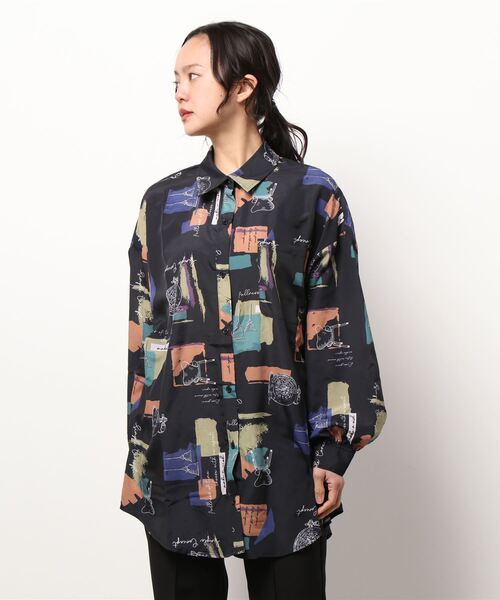 SpRay（スプレイ）の「小物柄　ＢＩＧ　シャツ（シャツ/ブラウス・レディース・ブラック/アイボリー・FREE）」の6枚目の写真