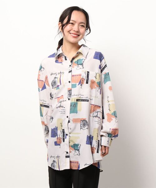 SpRay（スプレイ）の「小物柄　ＢＩＧ　シャツ（シャツ/ブラウス・レディース・ブラック/アイボリー・FREE）」の7枚目の写真