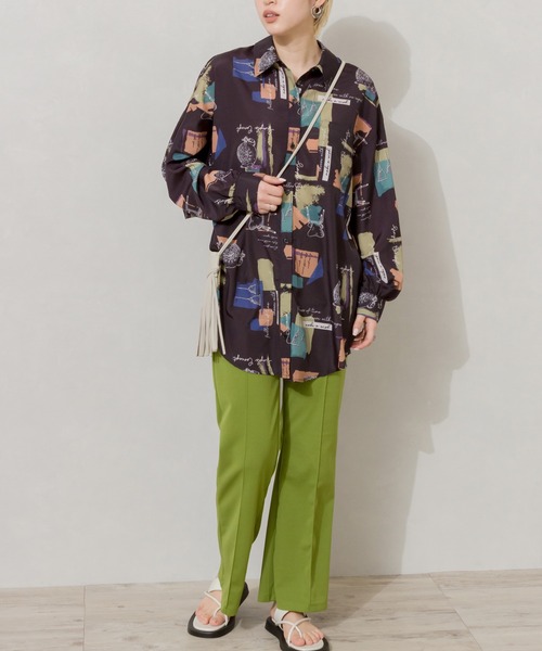 SpRay（スプレイ）の「小物柄　ＢＩＧ　シャツ（シャツ/ブラウス・レディース・ブラック/アイボリー・FREE）」の8枚目の写真