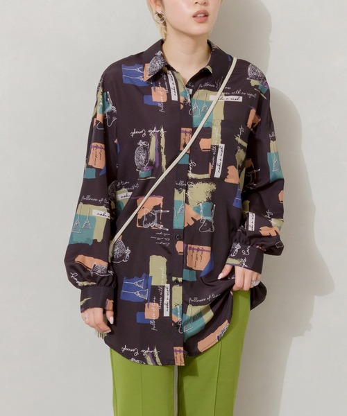 SpRay（スプレイ）の「小物柄　ＢＩＧ　シャツ（シャツ/ブラウス・レディース・ブラック/アイボリー・FREE）」の9枚目の写真