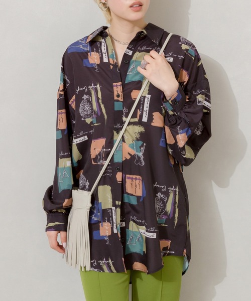 SpRay（スプレイ）の「小物柄　ＢＩＧ　シャツ（シャツ/ブラウス・レディース・ブラック/アイボリー・FREE）」の11枚目の写真