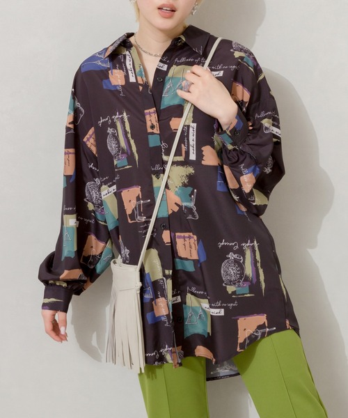 SpRay（スプレイ）の「小物柄　ＢＩＧ　シャツ（シャツ/ブラウス・レディース・ブラック/アイボリー・FREE）」の12枚目の写真