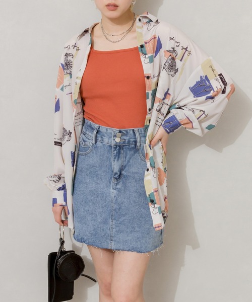 SpRay（スプレイ）の「小物柄　ＢＩＧ　シャツ（シャツ/ブラウス・レディース・ブラック/アイボリー・FREE）」の13枚目の写真