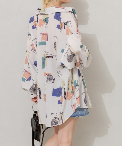 SpRay（スプレイ）の「小物柄　ＢＩＧ　シャツ（シャツ/ブラウス・レディース・ブラック/アイボリー・FREE）」の16枚目の写真