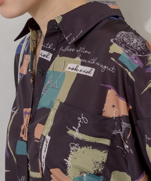 SpRay（スプレイ）の「小物柄　ＢＩＧ　シャツ（シャツ/ブラウス・レディース・ブラック/アイボリー・FREE）」の18枚目の写真